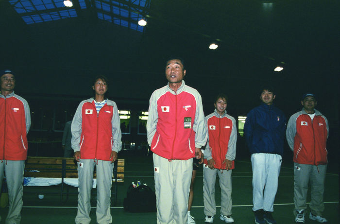 Takeshi Koura (JPN)
APRIL 30, 2000 - Tennis : Japan team head coach Takeshi Koura after winning the 2000 Fed Cup Asia Oceania qualify play-off final match between Japan 2-1 (Photo by AFLO SPORT)
(Photo by AFLO SPORT) [0006].