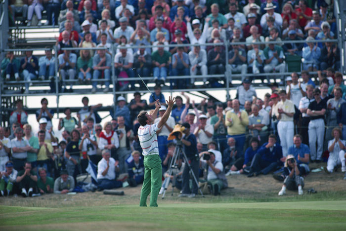 1987 British Open Nick Faldo, to the cheers of the gallery. Nick Faldo, Circa 1987   Golf : diring the British Open,  Photo by Koji Aoki AFLO SPORT   0008 