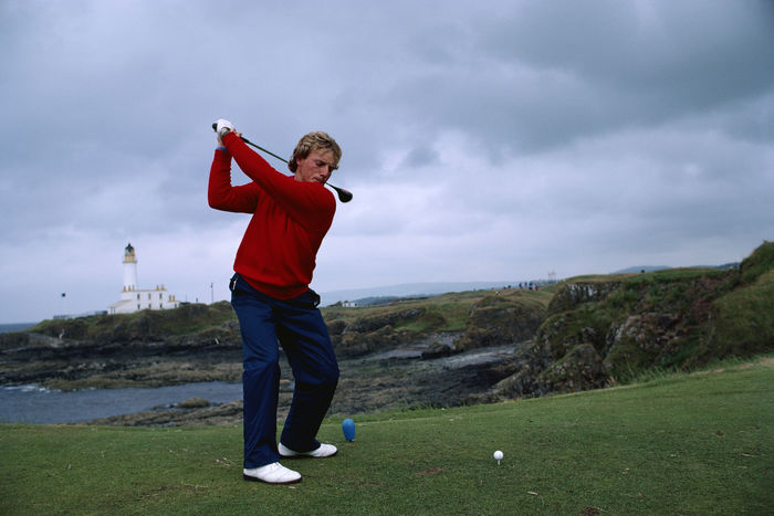 1986 British Open Bernhard Langer Tee shot over the ocean Bernhard Langer, July 17 20, 1986   Golf : during the final round of the 1986 British Open Golf Championship held on July 20, 1986 at Turnberry, in Ayrshire, Scotland.  Photo by Koji Aoki AFLO SPORT   0008 