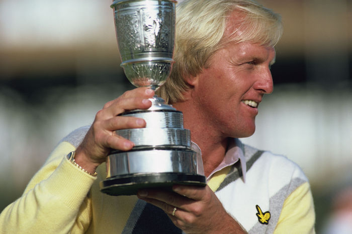 1986 British Open, Final Day Winner Greg Norman Greg Norman, July 17 20, 1986   Golf : celebrates during the final round of the 1986 British Open Golf Championship held on July 20, 1986 at Turnberry, in Ayrshire, Scotland.  Photo by Koji Aoki AFLO SPORT   0008 