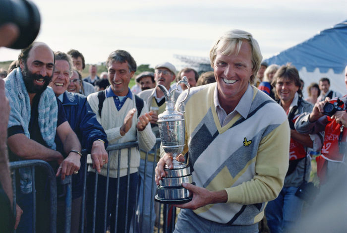 1986 British Open Awards Ceremony Winner Greg Norman walking with his trophy Greg Norman,July 17 20, 1986   Golf : celebrates during the final round of the 1986 British Open Golf Championship held on July 20, 1986 at Turnberry, in Ayrshire, Scotland.  Photo by Koji Aoki AFLO SPORT   0008 