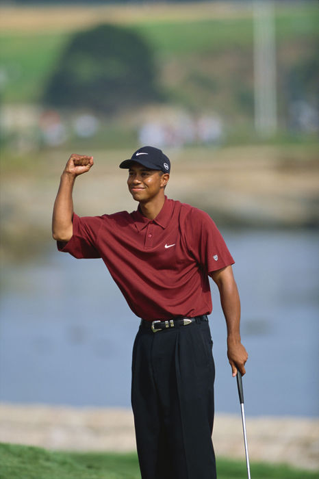 2000 U.S. Open   Final Day Responding to the gallery Winner Tiger Woods Tiger Woods  USA , JUNE 18, 2000   Golf : Tiger Woods of USA celebrates during the U.S. Open at Pebble Beach Golf Links in Pebble Beach, California, USA.  Photo by Koji Aoki AFLO SPORT   0008 