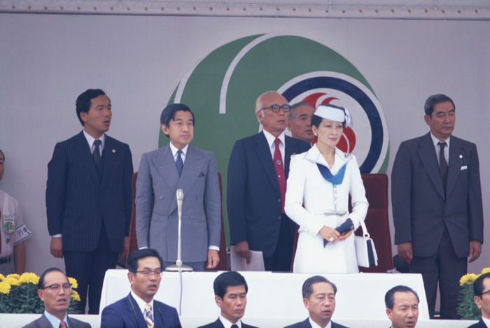 Crown Prince Akihito, Princess Michiko, September 7, 1980 : during the Opening Ceremony of the Summer National Sports Festival in Tochigi, Japan. (Photo by Shinichi Yamada/AFLO) [0348].