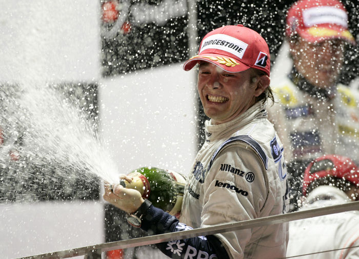 Motorsports   Formula 1: World Championship 2008, GP of Singapore Nico Rosberg  Williams , SEPTEMBER 28, 2008   Formula One : Nico Rosberg of Germany and Williams celebrates on the podium after finishing second in the Singapore Formula One Grand Prix at the Marina Bay Street Circuit in Singapore.  Photo by AFLO   0906      Local Caption         www.hoch zwei.net     copyright: HOCH ZWEI   Juergen Tap    