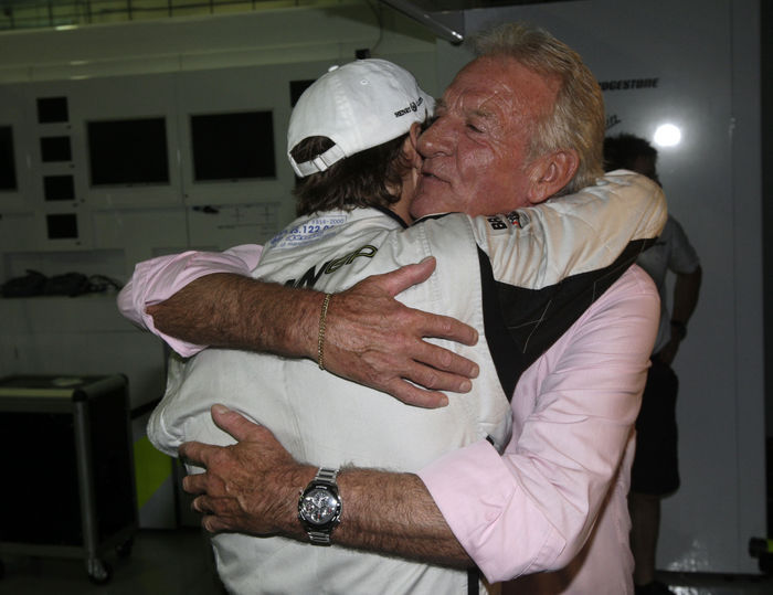 Motorsports   Formula 1: World Championship 2009, GP of Malaysia Jenson Button  Brawn GP , John Button, APRIL 5, 2009   F1 : Jenson Button of Great Britain and Brawn GP celebrates with his father John Button in the hospitality area after winning the rain curtailed Malaysian Formula One Grand Prix at the Sepang Circuit in Kuala Lumpur, Malaysia.  Photo by AFLO   0906       Local Caption         www.hoch zwei.net     copyright: HOCH ZWEI   Juergen Tap    