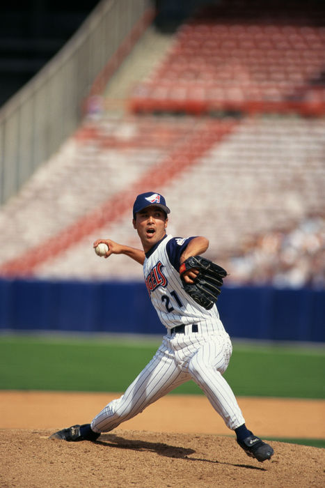 Shigetoshi Hasegawa (Angels), April 27, 1997 - MLB : during a game against the Detroit Tigers at Anaheim Stadium in Anaheim, California. won the game 6-5.(Photo by AFLO) [0559].