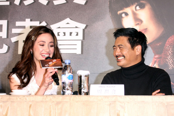 Yun Fat Chow and Emmy Rossum present press conference of  Dragon Ball           Chow Yun Fat and Emmy Rossum, Feb 17, 2009 : Yun Fat Chow and Emmy Rossum present press conference of  Dragon Ball . February 17,2009.Taipei.  Photo by Top Photo AFLO   2169 