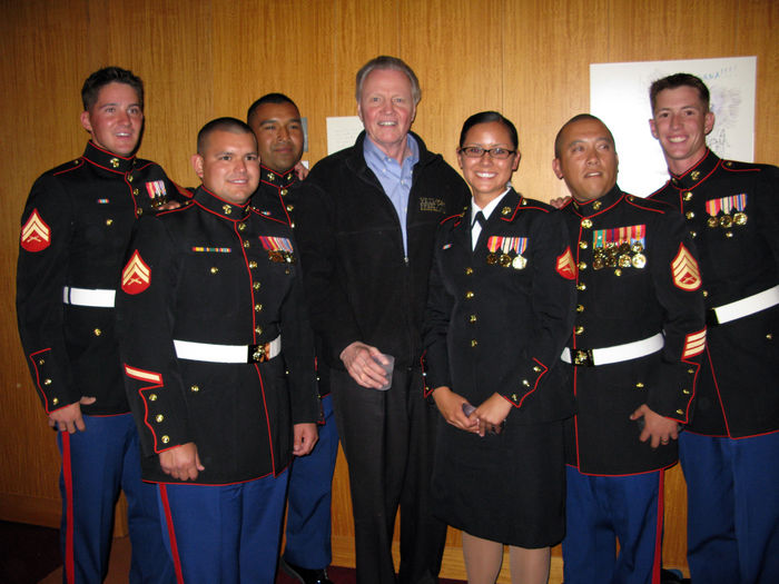 Jon Voight with Marine Corps Soldiers at American Identity Movie Premiere. Jon Voight and Marine Corps Soldiers, Mar 25, 2009 : American Identity Movie Premiere. Samuel Goldwyn Theater at the Academy of Motion Picture Arts   Sciences. Beverly Hills, CA, USA. Wednesday, March 25, 2009. Jon Voight has been supporting the military for over ten years, he told us,  I go to hospitals, I am involved with the Yellow Ribbon Organization.   Lots of my friends are firefighters.  The Producers of the Movie, Stephen Rollins, Todd Allen and Dave Fleming received a letter from President Barack Obama that said:  Your attendance tonight demonstrates commitment to providing assistance to the children of fallen soldiers, and forging our new American Identity .   Photo by Celebrity Vibe AFLO   2361 