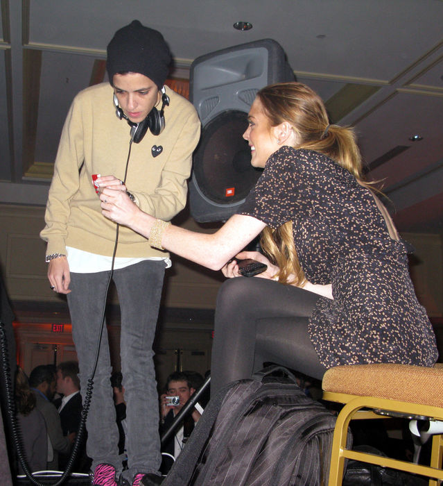 Samantha Ronson and Lindsay Lohan, Jan 18, 2009 : A New Birth of Citizenship Inauguration Kick-off for Declare Yourself - Backstage and VIP Room. Renaissance Hotel. Washington, DC, USA. Sunday, January 18, 2009. (Photo by Celebrity Vibe/AFLO) [2361]
