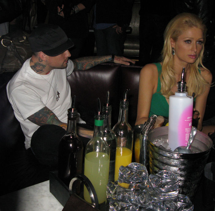 Paris Hilton fighting with boyfriend Benji Madden at Nylon Party. Benji Madden and Paris Hilton, Nov 11, 2008 : Paris Hilton very upset at Benji Madden after a BIG fight.Paris Hilton was fighting all night with boyfriend Benji Madden, she ignored him by turning her back on him while she was sitting on the table and talking and dancing with her girlfriends. Also at the party was her brother,  Barron Nicholas Hilton, and sister Nicky Hilton who came to support her. Nicky Hilton also had a fight with her boyfriend, David Katzenberg, because he wanted to leave and she didn  39 t, so he left around 12 a.m. That gave Nicky the opportunity to dance away with her sister Paris and brother Barron Hilton.DJ AM, was the DJ for the night. Paris Hilton Party for Nylon Magazine. Foxtail Nightclub. West Hollywood, CA, USA. Tuesday,  November 11, 2008.  Photo by Celebrity Vibe AFLO   2361 
