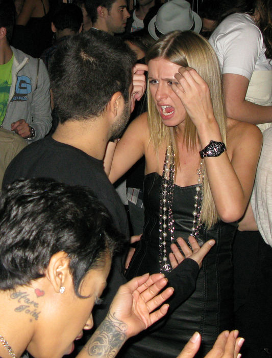 Paris Hilton fighting with boyfriend Benji Madden at Nylon Party. David Katzenberg and Nicky Hilton, Nov 11, 2008 : Nicky Hilton fighting with her boyfriend, David Katzenberg. Paris Hilton was fighting all night with boyfriend Benji Madden, she ignored him by turning her back on him while she was sitting on the table and talking and dancing with her girlfriends. Also at the party was her brother,  Barron Nicholas Hilton, and sister Nicky Hilton who came to support her. Nicky Hilton also had a fight with her boyfriend, David Katzenberg, because he wanted to leave and she didn  39 t, so he left around 12 a.m. That gave Nicky the opportunity to dance away with her sister Paris and brother Barron Hilton. DJ AM, was the DJ for the night. Paris Hilton Party for Nylon Magazine. Foxtail Nightclub. West Hollywood, CA, USA. Tuesday,  November 11, 2008.  Photo by Celebrity Vibe AFLO   2361 