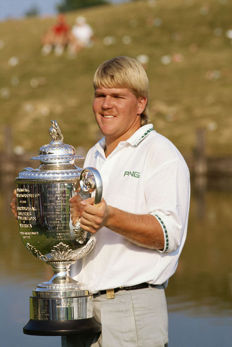 1991 U.S. PGA Championship Awards Ceremony John Daly First Major Winner John Daly  USA , AUGUST 11, 1991   Golf : John Daly of USA celebrates with the trophy after winning the 73rd PGA Championship at Crooked Stick Golf Club in Carmel, Indiana, USA.  Photo by AFLO   0067 