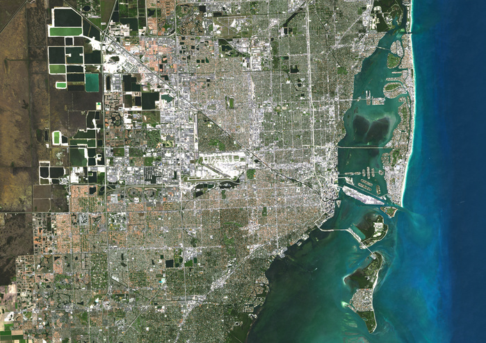 satellite image Colour satellite image of Miami, Florida, USA. Image taken on November 2, 2014 with Landsat 8 data., 11 02 2014