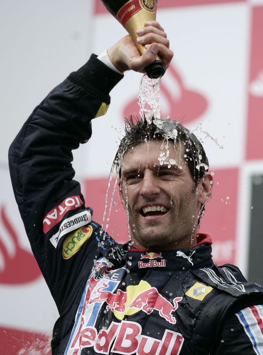 Motorsports   Formula 1: World Championship 2009, GP of Germany Mark Webber  Red Bull , JULY 12, 2009   F1 : Mark Webber of Australia and Red Bull Racing celebrates with the champagne on the podium after winning the German Formula One Grand Prix at Nurburgring in Nurburg, Germany.  Photo by AFLO   0906      Local Caption         www.hoch zwei.net     copyright: HOCH ZWEI   Juergen Tap    