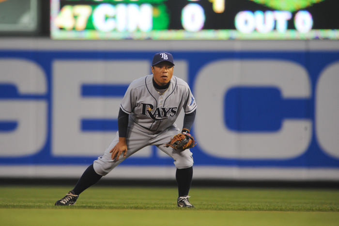 Akinori Iwamura (Rays), APRIL 10, 2009 - MLB : Tampa Bay Rays Akinori Iwamura during the game at Oriole Park at Camden Yards in Baltimore, Maryland. USA. (Photo by AFLO) [0672].