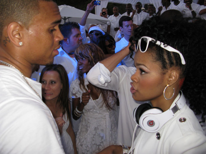 Chris Brown and Tania Taylor, Jul 04, 2009 : Sean P. Diddy Combs 4th of July White Party. Private Residence. Beverly Hills, CA, USA. Saturday, July 04, 2009. (Photo by Celebrity Vibe/AFLO) [2361]