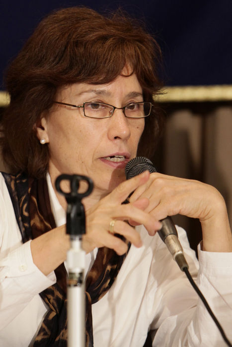 W. Eugene Smith speaks before members of the Foreign Correspondents' Club of Japan, giving her view on a bill passed in Diet in Tokyo on July 8, 2009, Tokyo, Japan - Aileen Mioko Smith, co-author of 