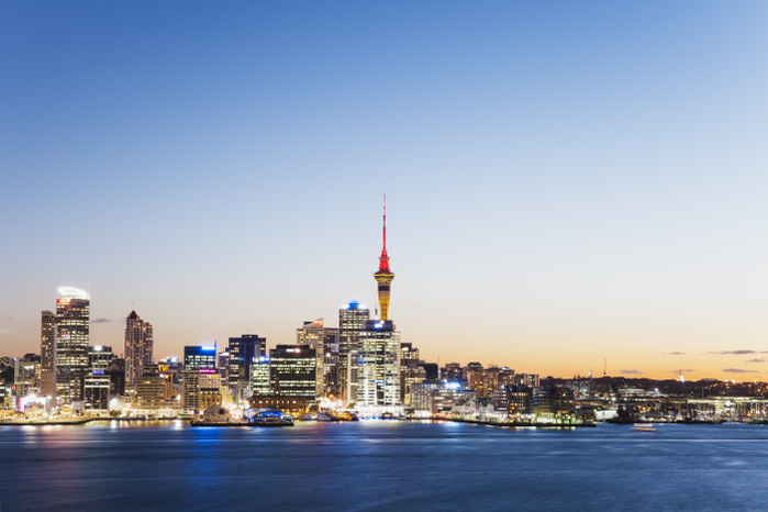 New Zealand New Zealand, Auckland, Skyline with Sky Tower, blue hour