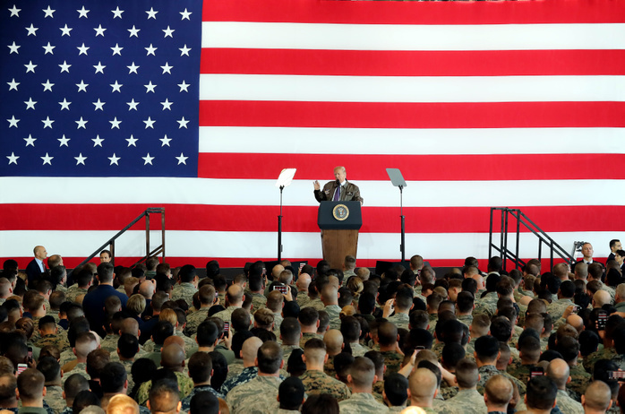 U.S. President Trump s first visit to Japan, speech at Yokota Air Base November 5, 2017, Tokyo, Japan   U.S. President Donald Trump delivers a speech before U.S. soldiers at the Yokota Air Base in Tokyo on Sunday, November 5, 2017. Trump accompanied by his wife Melania arrived here on a three0day official visit to Japan for the first leg of his Asian tour.     Photo by Yoshio Tsunoda AFLO  LWX  ytd  