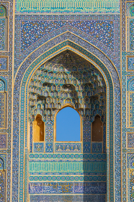 Facade detail, Jameh Mosque, Yazd, Iran Facade detail, Jameh Mosque, Yazd, Iran, Middle East, Photo by James Strachan
