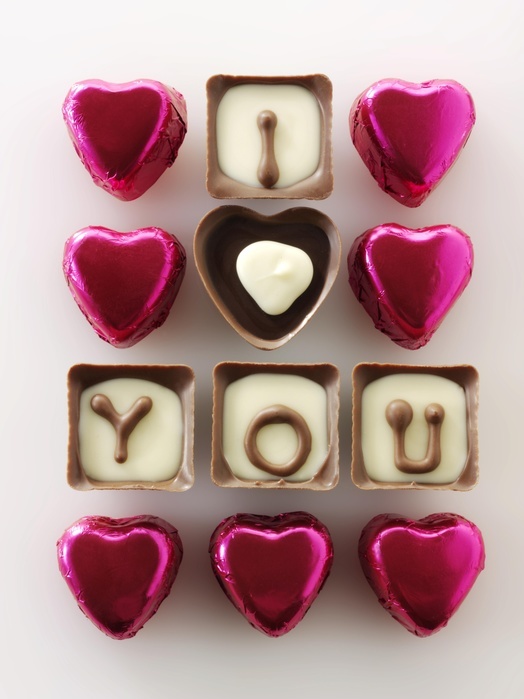 chocolate Chocolates forming the words  I love you 
