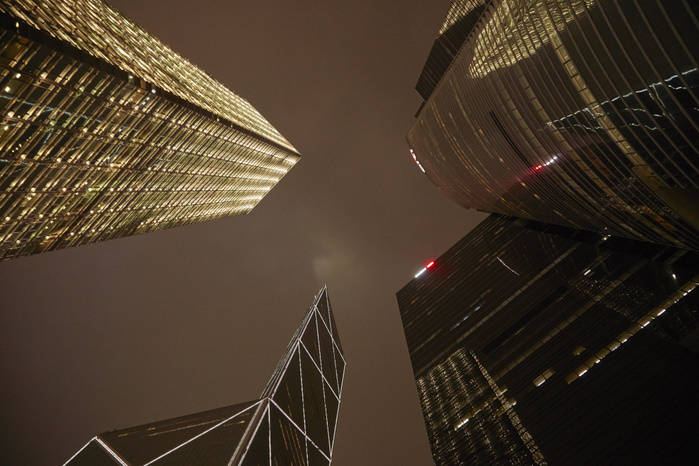 China Hong Kong Skyscrapers at night, Central, Hong Kong Island, Hong Kong, China