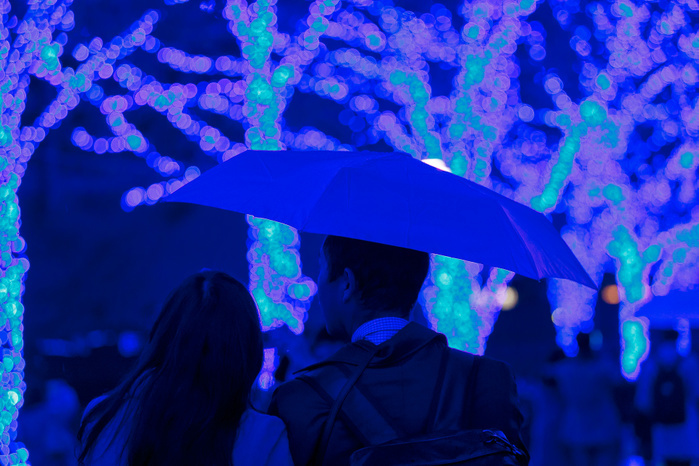 Shibuya Blue Grotto illuminations Visitors enjoy the Blue Grotto Shibuya illuminations on November 22, 2017, Tokyo, Japan. Thousands of blue LED lights turn the streets from Yoyogi Park to Koen Dori into a 800 meter cave. The event runs til December 31, 2017.  Photo by Rodrigo Reyes Marin AFLO 