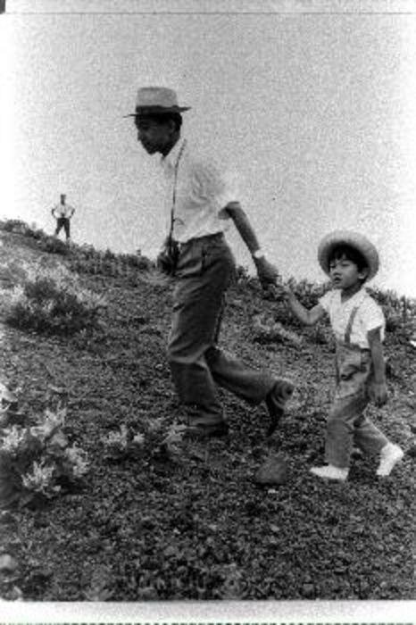 The Family of Crown Prince Akihito  August 1965  Crown Prince Akihito  later Emperor Akihito  and his son climb Mount Asama with Prince Hiromiya from their summer retreat in Karuizawa,  Photo by Mainichi Newspaper AFLO   2400 .