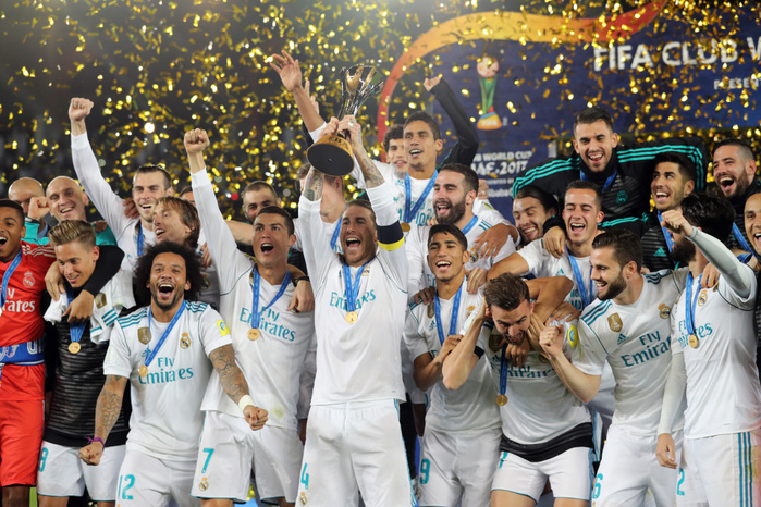 2017 FIFA Club World Cup. Real Madrid wins back to back titles Sergio Ramos  Real , Real Madrid team group, December 16, 2017   Football   Soccer : FIFA Club World Cup UAE 2017 final match between Real Madrid 1 0 Gremio at Zayed Sports City Stadium, Abu Dhabi, United Arab Emirates.  Photo by AFLO 