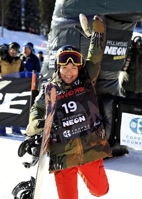 2017 18 Snowboard World Cup Copper Mountain Competition Big Air Women s Finals Reira Iwabuchi  JPN , DECEMBER 10, 2017   Snowboarding : Snowboarding World Cup Big Air Women s Final Reira Iwabuchi, winner, celebrates after seeing her score for the third time at Copper Mountain, Colorado, USA, on December 10. 