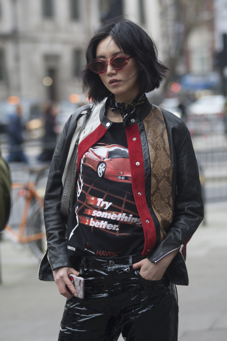 Fall Winter 2018 19 Men s London Street Snapshot Street Style from day three of London Fashion Week Mens AW 2018. Image shows model and and Co Funder of Moi Atelier Betty Bachz.