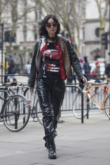 Fall Winter 2018 19 Men s London Street Snapshot Street Style from day three of London Fashion Week Mens AW 2018. Image shows model and and Co Funder of Moi Atelier Betty Bachz.