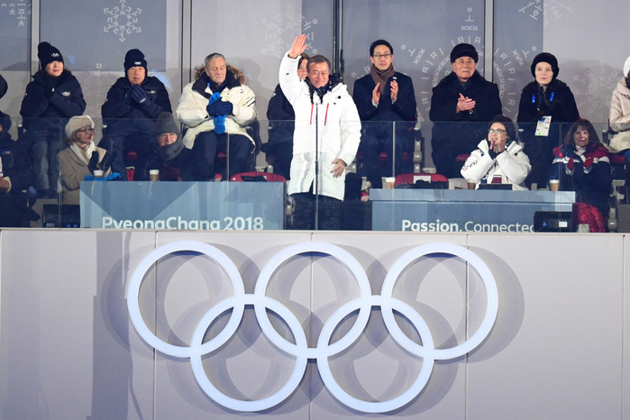 2018 PyeongChang Olympics Opening Ceremony  L R  Moon Jae in, Kim Jung sook,  FEBRUARY 9, 2018 : PyeongChang 2018 Olympic Winter Games Opening Ceremony at PyeongChang Olympic Stadium in Pyeongchang, South Korea.   Photo by MATSUO.K AFLO SPORT 