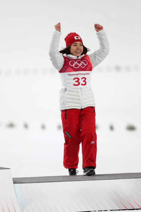 2018 PyeongChang Olympics Ski Jumping Women s Individual Normal Hill, Bronze Medal for Takanashi Sara Takanashi  JPN  FEBRUARY 12, 2018   Ski Jumping :. Women s Individual Normal Hill Flower Ceremony at Alpensia Ski Jumping Centre during the PyeongChang 2018 Olympic Winter Games in Pyeongchang, South Korea.  Photo by Koji Aoki AFLO SPORT 
