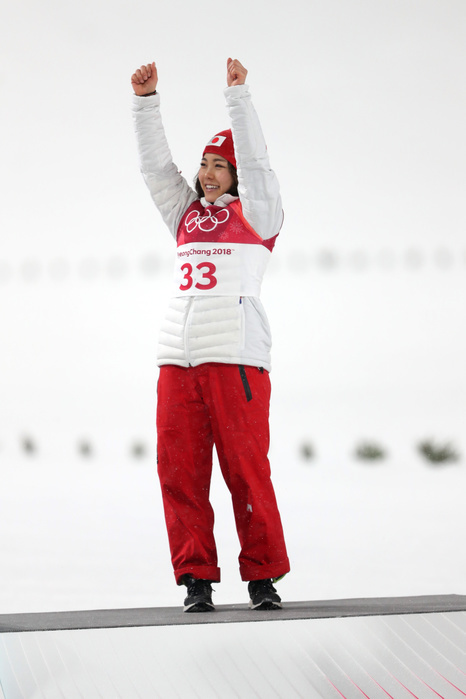 2018 PyeongChang Olympics Ski Jumping Women s Individual Normal Hill, Bronze Medal for Takanashi Sara Takanashi  JPN  FEBRUARY 12, 2018   Ski Jumping :. Women s Individual Normal Hill Flower Ceremony at Alpensia Ski Jumping Centre during the PyeongChang 2018 Olympic Winter Games in Pyeongchang, South Korea.  Photo by Koji Aoki AFLO SPORT 