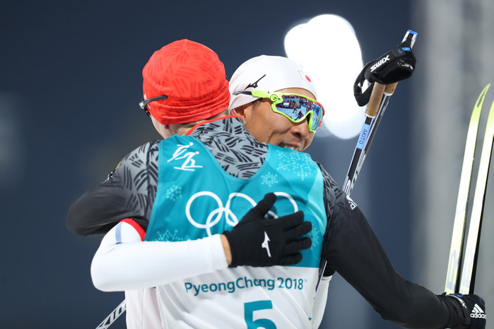 2018 PyeongChang Olympics Nordic Combined Individual Normal Hill, silver medal for Watanabe.  L R  Eric Frenzel  GER , Akito Watabe  JPN  FEBRUARY 14, 2018   Nordic Combined :. Individual NH 10kmat Alpensia Cross Country Skiing Centre during the PyeongChang 2018 Olympic Winter Games in Pyeongchang, South Korea.  Photo by Yohei Osada AFLO SPORT 