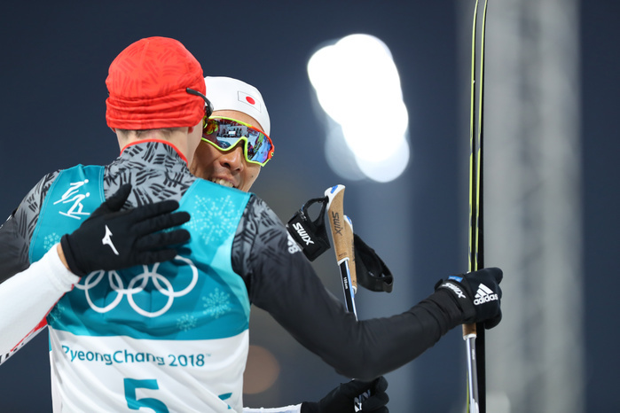 2018 PyeongChang Olympics Nordic Combined Individual Normal Hill, silver medal for Akito Watabe.  L R  Eric Frenzel  GER ,Akito Watabe  JPN  FEBRUARY 14, 2018   Nordic Combined :. Individual NH 10km at Alpensia Cross Country Skiing Centre during the PyeongChang 2018 Olympic Winter Games in Pyeongchang, South Korea.  Photo by Yohei Osada AFLO SPORT 
