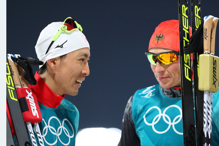 2018 PyeongChang Olympics Nordic Combined Individual Normal Hill, silver medal for Akito Watabe.  L R  Akito Watabe  JPN , Eric Frenzel  GER  FEBRUARY 14, 2018   Nordic Combined :. Individual NH 10km at Alpensia Cross Country Skiing Centre during the PyeongChang 2018 Olympic Winter Games in Pyeongchang, South Korea.  Photo by Yohei Osada AFLO SPORT 