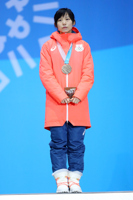 2018 PyeongChang Olympics Speed Skating Women s 1000m Podium Ceremony Takagi wins Bronze Medal Miho Takagi  JPN  FEBRUARY 15, 2018   Speed Skating :. Women s 1000m Medal Ceremony at PyeongChang Medals Plaza during the PyeongChang 2018 Olympic Winter Games in Gangneung, South Korea.  Photo by Yohei Osada AFLO SPORT 