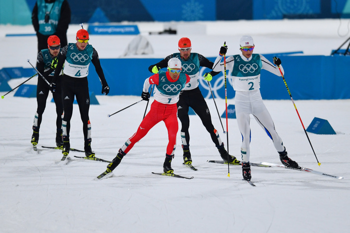 2018 PyeongChang Olympics Nordic Combined Individual Large Hill  L R  Fabian Riessle, Eric Frenzel  GER , Akito Watabe  JPN , Johannes Rydzek  GER , Jarl Magnus Riiber  NOR  FEBRUARY 20, 2018   Nordic Combined : Individual LH 10km at Alpensia Cross Country Skiing Centre during the PyeongChang 2018 Olympic Winter Games in Pyeongchang, South Korea.  Photo by MATSUO.K AFLO SPORT 