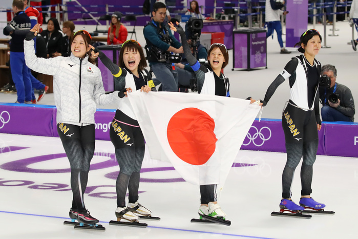 2018 PyeongChang Olympics Speed Skating Women s Team Pursuit Final Japan Wins Gold  L to R  Ayaka Kikuchi, Ayano Sato Ayano Sato, Ayano Sato Nana Takagi, Miho Takagi  JPN , Miho Takagi FEBRUARY 21, 2018   Speed Skating :. Women s Team Pursuit Final at Gangneung Oval during the PyeongChang 2018 Olympic Winter Games in Gangneung, South Korea.  Photo by YUTAKA AFLO SPORT 