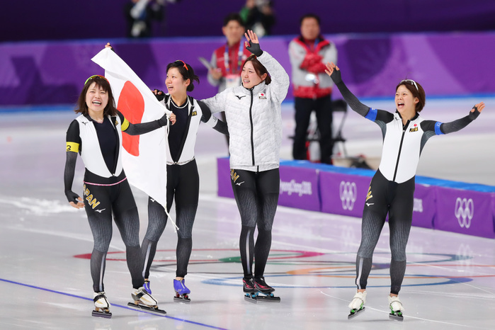 2018 PyeongChang Olympics Speed Skating Women s Team Pursuit Final Japan Wins Gold  L to R  Ayano Sato, Ayano Sato Miho Takagi, Ayaka Kikuchi, Ayaka Kikuchi Nana Takagi  JPN , Nana Takagi  JPN  FEBRUARY 21, 2018   Speed Skating :. Women s Team Pursuit Final at Gangneung Oval during the PyeongChang 2018 Olympic Winter Games in Gangneung, South Korea.  Photo by YUTAKA AFLO SPORT 