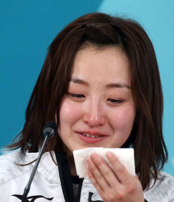 2018 PyeongChang Olympics Curling Women s Semifinals Pyeongchang Olympics Women s Curling Semifinal Japan vs. South Korea Skip May Fujisawa shed tears at the post match press conference after losing to South Korea, Feb. 23, 2018  photo date 20180223  photo location Gangneung Curling Center