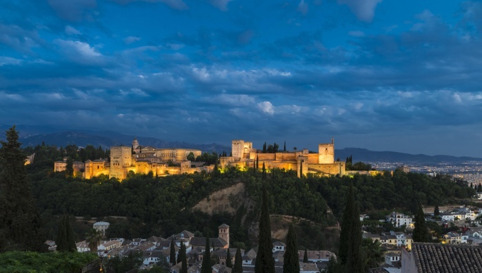 Spain Evening light, Alhambra, Granada, UNESCO World Heritage Site, Andalusia, Spain, Europe
