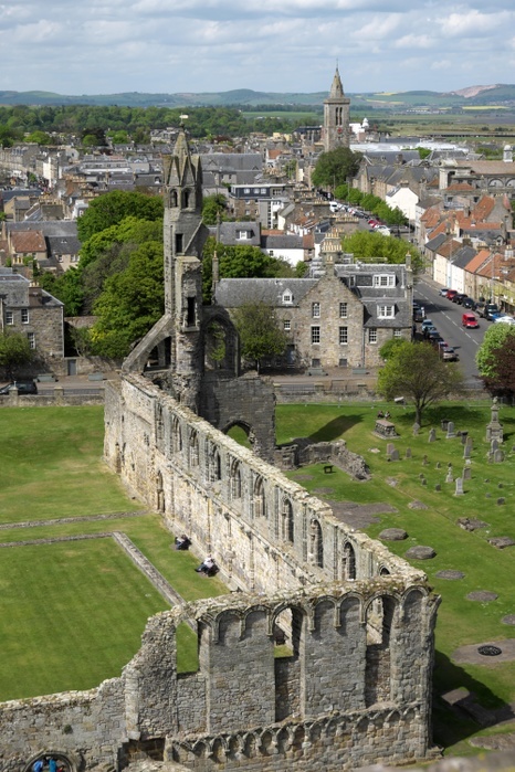 United Kingdom View from St Rule s Tower and ruins of St Andrews Cathedral, St Andrews, Fife, Scotland, UK