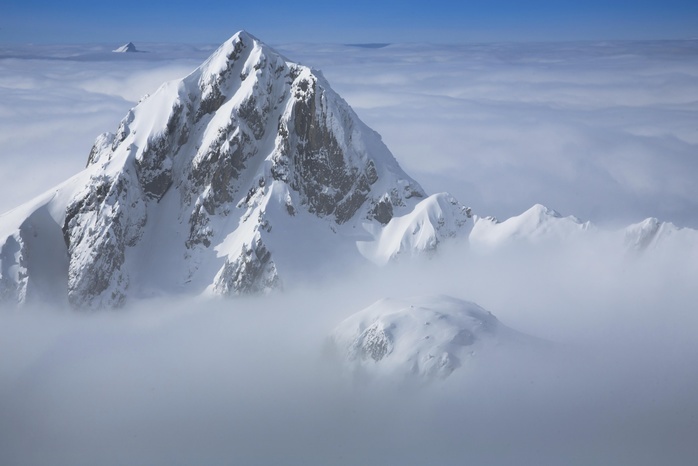 Snowy summit, Lutispitz above cloud cover, winter landscape, Lutispitze, Canton St. Gallen, Switzerland, Europe