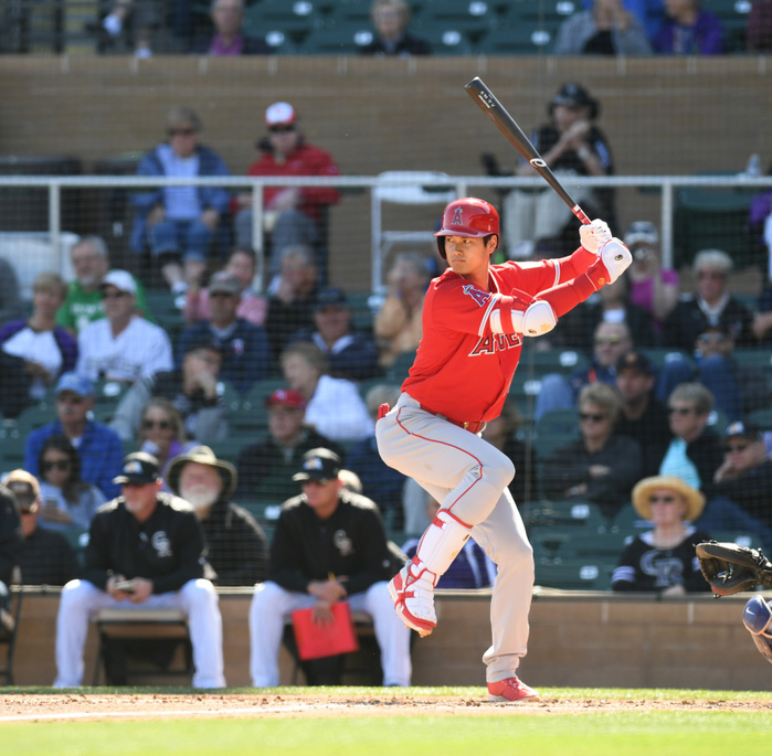 2018 MLB Open Game Shohei Ohtani  Angels , FEBRUARY 27, 2018   MLB : Shohei Ohtani of the Los Angeles Angels at bat in the third inning during a spring training baseball game against the Colorado Rockies at Salt River Fields at Talking Stick in Scottsdale, Arizona, United States.  Photo by AFLO 