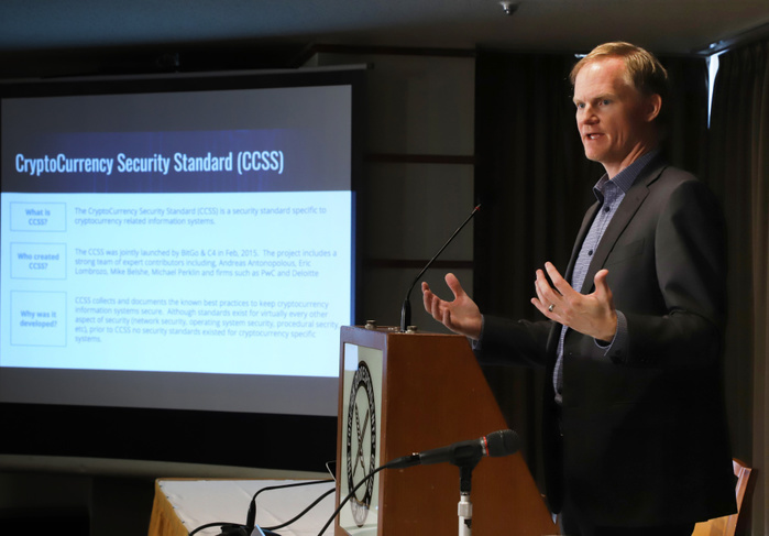 Mike Velsey, CEO of  BitGo,  to meet. March 2, 2018, Tokyo, Japan   Mike Belsche, CEO of BitGo, a Blockchain security company which offers a multisignature bitcoin wallet service speaks at the Foreign Correspondents  Club of Japan  in Tokyo on Friday, March 2, 2018. Belshe spoke about security standard for cryptocurrecies with Blockchain technology.     Photo by Yoshio Tsunoda AFLO  LWX  ytd 