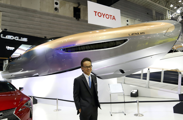 Japan International Boat Show 2018 March 8, 2018, Yokohama, Japan   Japan s Toyota Motor executive vice president Shigeki Tomoyama displays Toyota s concept boat  Lexus Sport Yacht Concept  at the Japan International Boat Show in Yokohama, suburban Tokyo on Thursday, March 8, 2018. Toyota will strat to sell similar and bigger sized vessel in the United States in 2019 and will put it on the domestic market in 2020.     Photo by Yoshio Tsunoda AFLO  LWX  ytd 