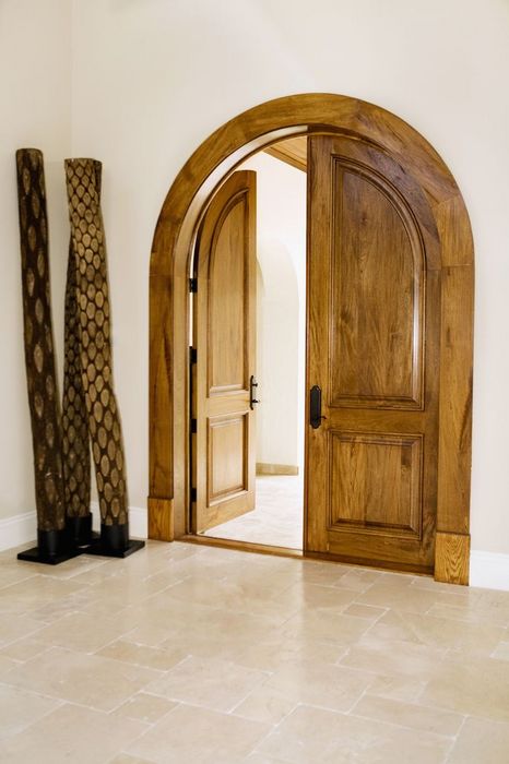 Decorative pillars near a door